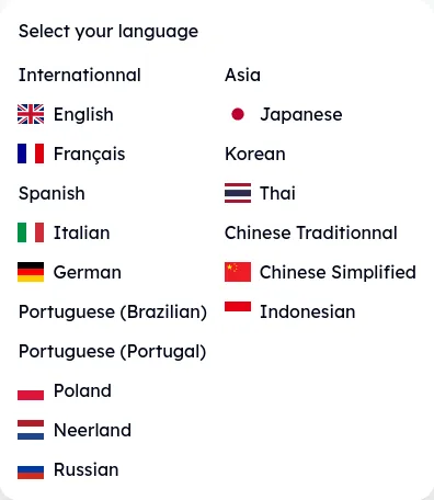 Languages list supported by the TCGdex website Languages list supported by the TCGdex website